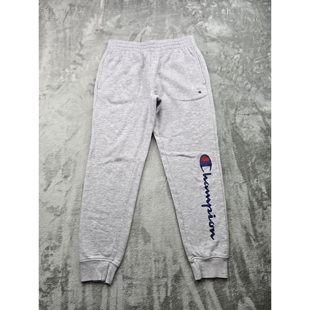 Champion Boys Jogger Sweatpants Size M 10/12 Gray Fleece Logo Athletic Pants